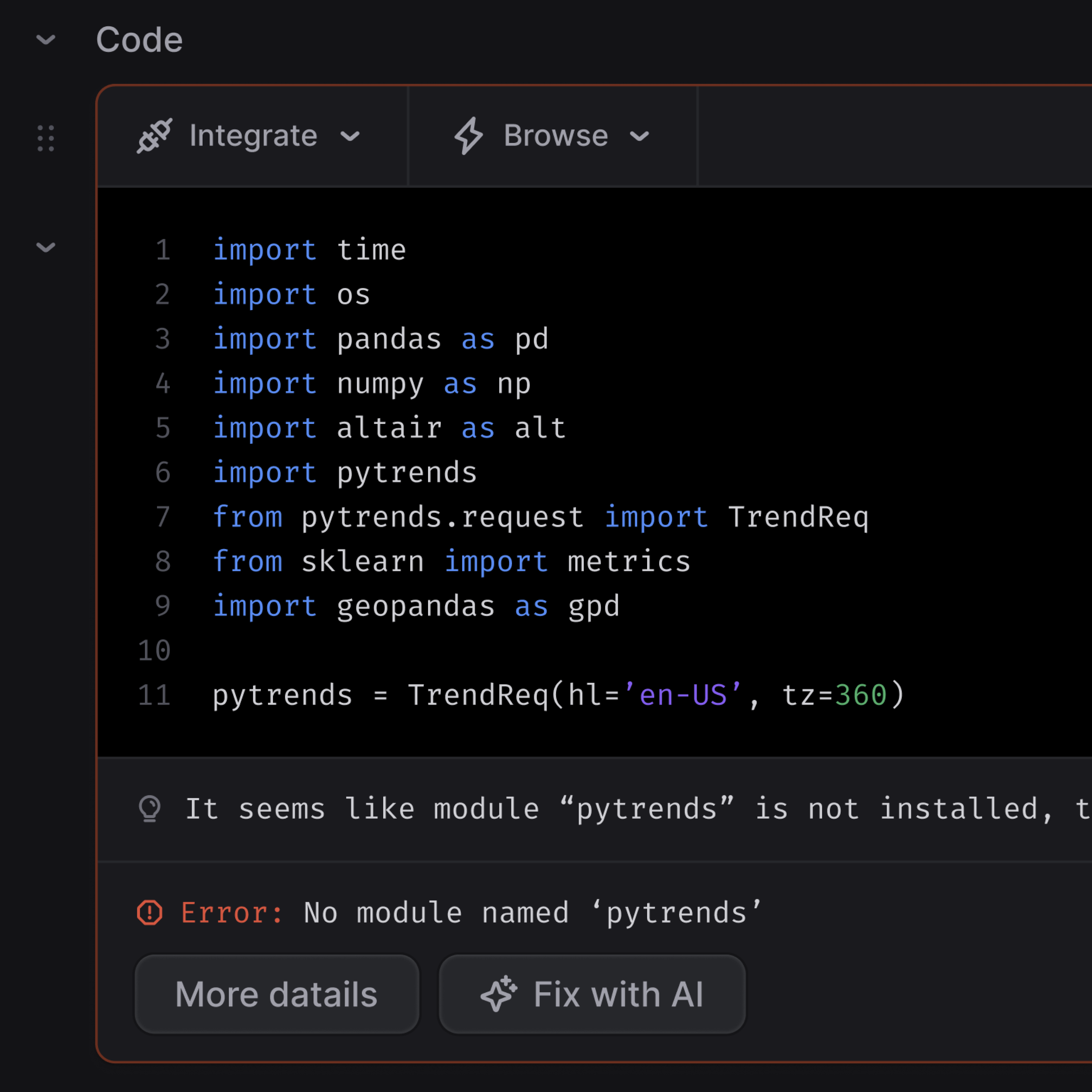 Code snippet